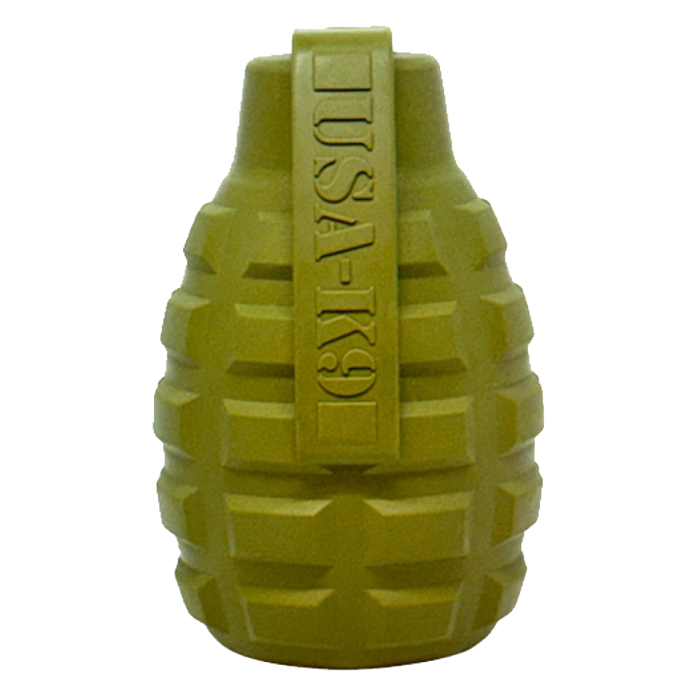 USA-K9 Grenade Shaped eDispenser Durable Dog Chew Toy & Treat Dispenser - Army Green